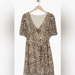WAYF Leopard Print V-Neck Dress Medium